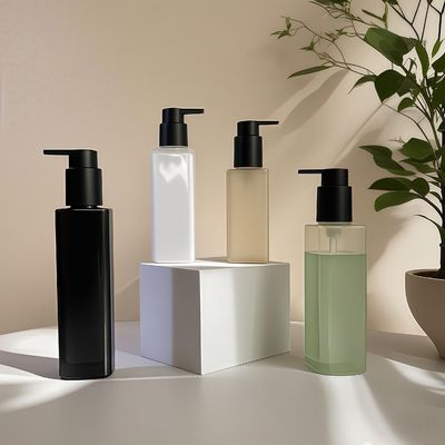 Kozmetik Kişisel Bakım Ambalajları için Özel Renklerde Basın Pompası Kapatmalı PET Plastik Kare Şişe