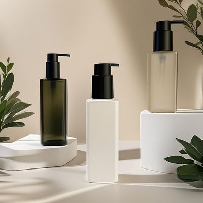 Kozmetik Kişisel Bakım Ambalajları için Özel Renklerde Basın Pompası Kapatmalı PET Plastik Kare Şişe