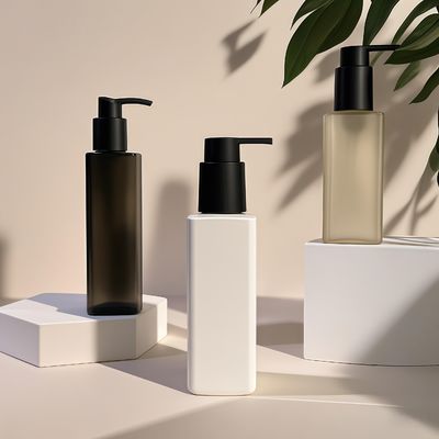 Kozmetik Kişisel Bakım Ambalajları için Özel Renklerde Basın Pompası Kapatmalı PET Plastik Kare Şişe