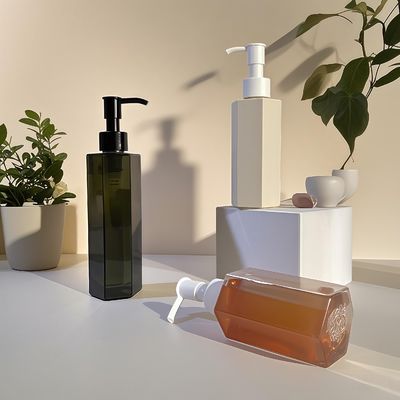120ml 150ml 200ml Kapasiteli Kozmetik Losyon veya Şampuan İçin Basın Pompalı Kapatmalı Altıgen Düz Gövdeli PET Plastik Şişe