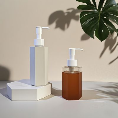 120ml 150ml 200ml Kapasiteli Kozmetik Losyon veya Şampuan İçin Basın Pompalı Kapatmalı Altıgen Düz Gövdeli PET Plastik Şişe